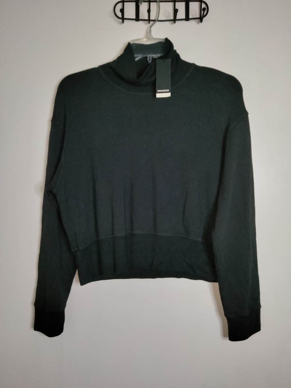 Monrow -XS- Faded Black Soft Cotton Blend Stretch Funnel Neck LS Sweater NEW-NWT